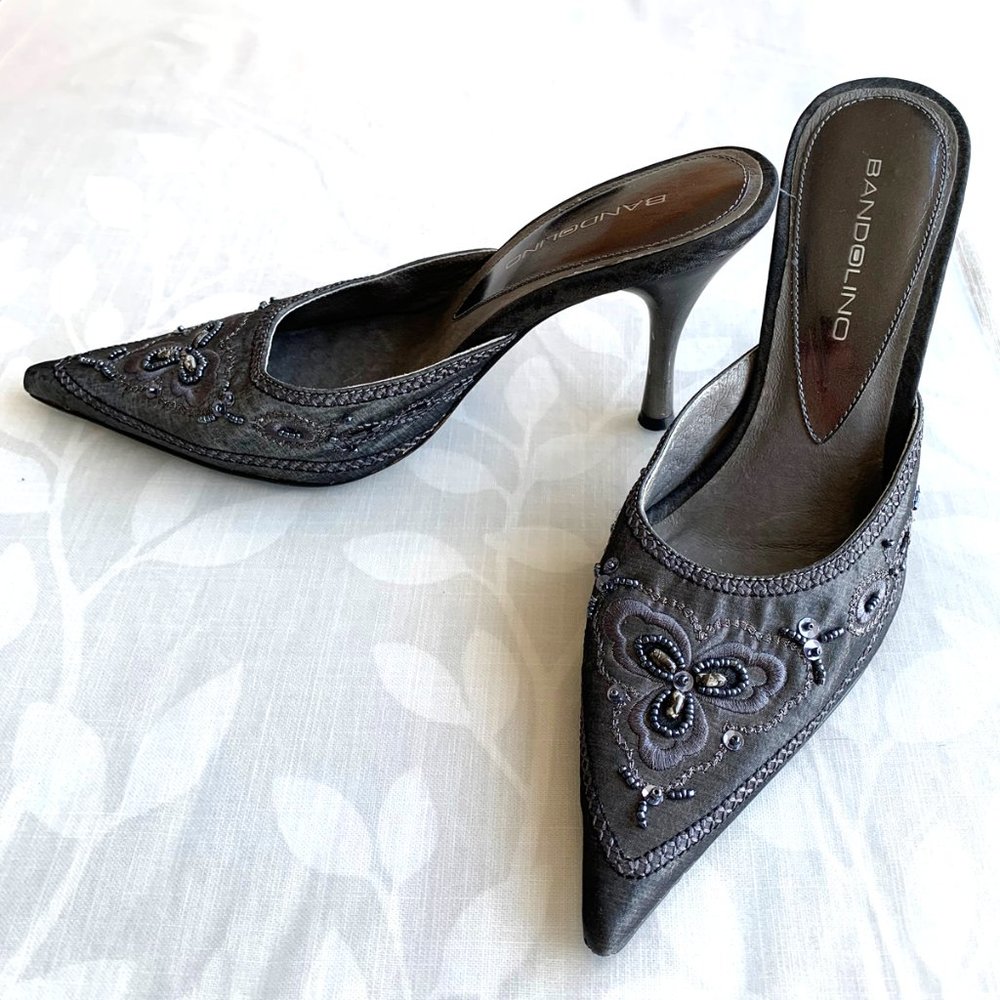 BANDOLINO embroidered silk stiletto mules
